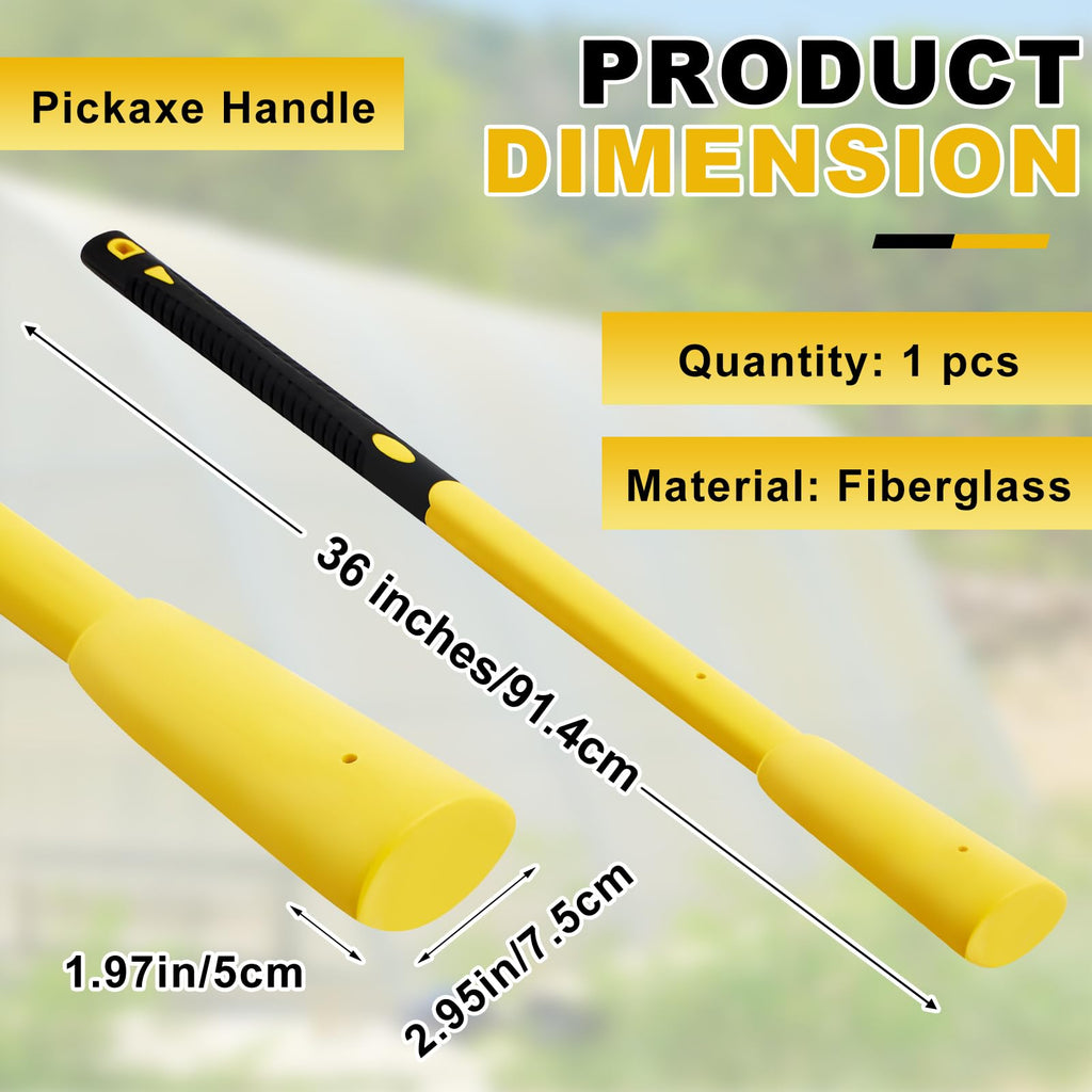 Bucherry 1 Pcs 36" Pickaxe Handle Replacement with Soft Grip, Heavy Duty Fiberglass Mattock Pick Axe Handle, for Gardening, Landscaping, Yard and Outdoors Work