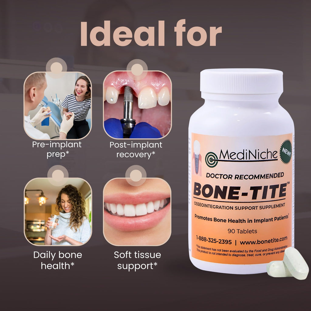 MediNiche Bone-Tite Osseointegration Support Supplement I Key Vitamins, Minerals, and Nutrients to Promote Dental Implant Support | 90 Tablets | Pack of 1
