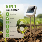 KGLLIFE 6-in-1 Soil Test Kit, pH/Humidity/Moisture/Temperature/Conductivity/Illuminance Soil Meter for Indoor & Outdoor, Soil Tester with Bluetooth Connectivity, Garden Tools for Plant Lover