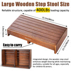 Wooden one Step Stool- Solid Pine Wood Step Riser with Non-Slip Pads, Wood Step Stool for Elderly Adults, high Bed, Bathroom, Kitchen (31.5" L*15.7" W*3.9" H, Brown, 400LBs Capacity)