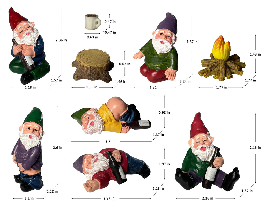 Arggidan 9pcs Miniature Gnomes Sets with Fire and Furniture - for Fairy Garden Decoration and Home Ornament