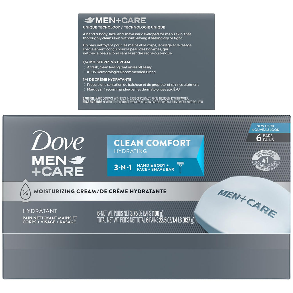 Dove Men+Care Clean Comfort Soaps (2 Boxes/12 Bars)+ Extra Fresh Soap (1 Bar) – Hydrating & Refreshing 3-in-1 Hand & Body, Face + Shave Soap Bundle