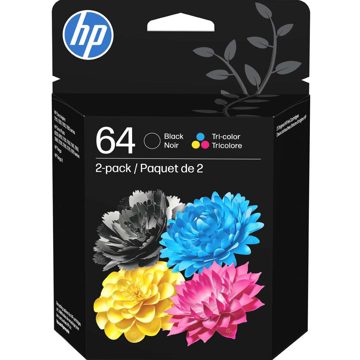 HP 64 Black & Tri-Color Ink Cartridges Printers (Combo Pack) | Works with Printer Series: Inspire 7950e; Envy Photo 6200, 7100, 7800; Tango | Eligible for Instant Ink | X4D92AN