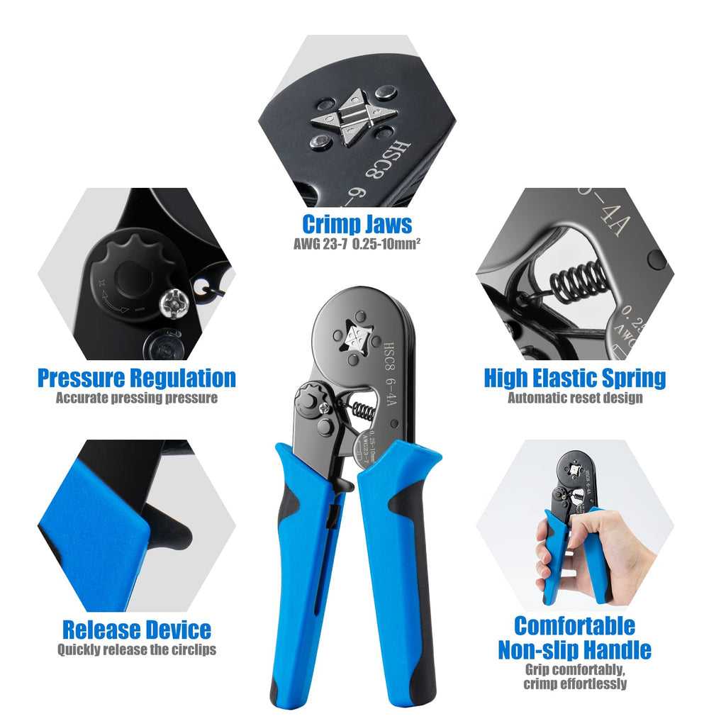 Ferrule Crimping Tool Kit, LUNEY Crimper Plier with 1250PCS Wire Ferrules Kit Wire End Terminals, Self-adjustable Ratchet Tool Set for AWG 23-7 Cable connectors, 0.25-10mm²