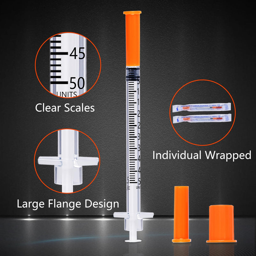 0.5 ml/cc Syringe 30G 5/16 Inch, U-100 Scientific Lab Supplies, Individual Wrapped, 100 Pack