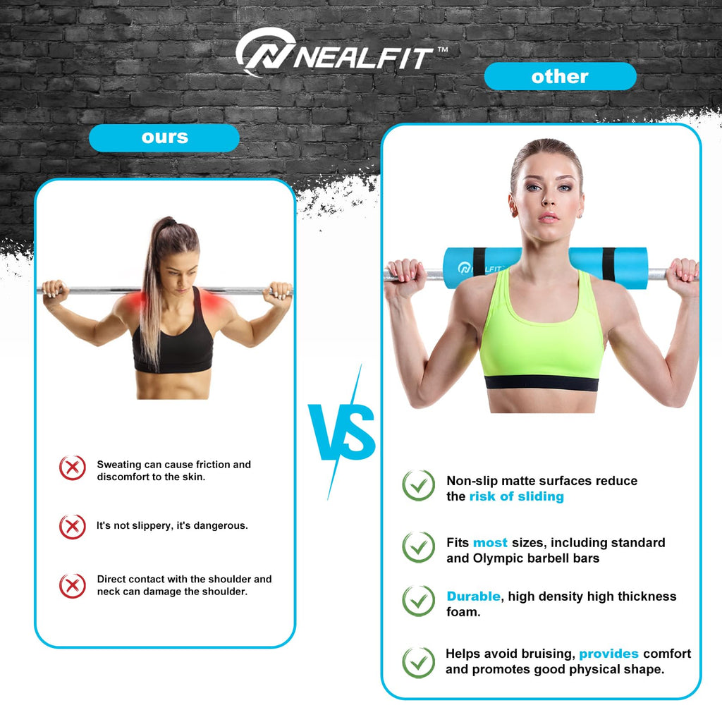 NEALFIT Barbell Pad Squat Pad for Squats���Squat Bar Pad���Great for Weightlifting,Lunges and Hip Thrusts���Foam Sponge Pad���Fit Standard and Olympic Bars Perfectly (Cyan)