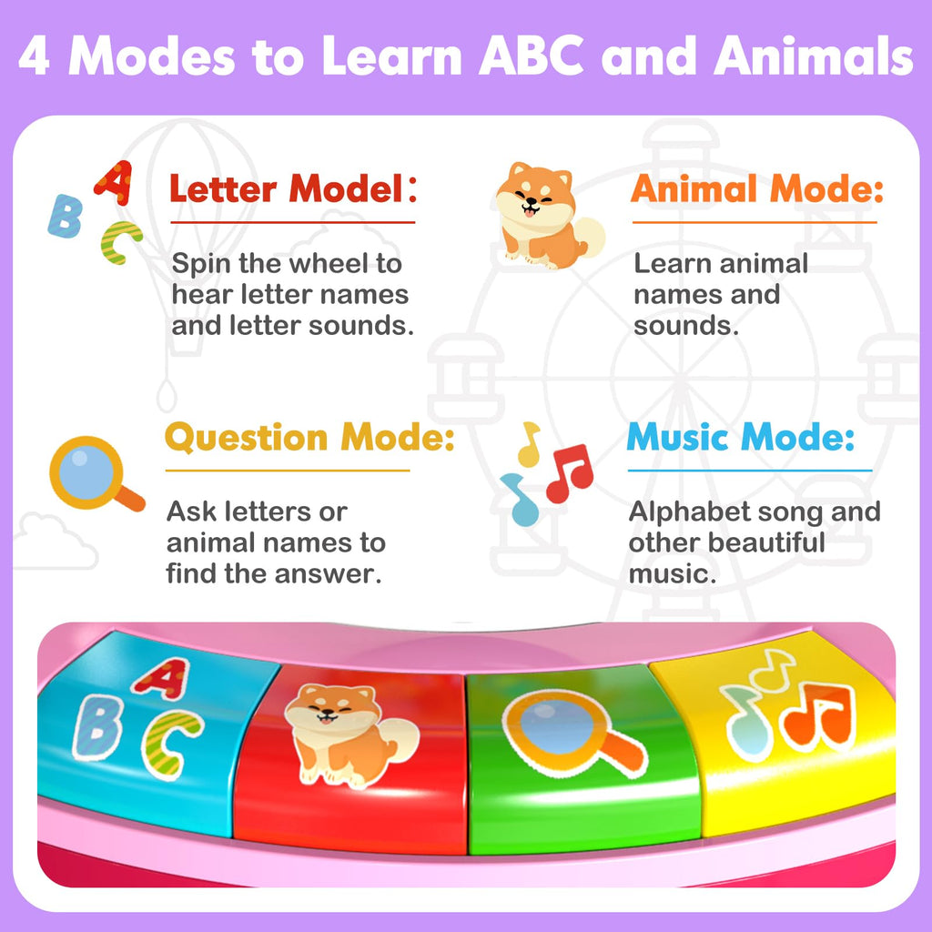 Learning Toy for 1 2 3 Year Old Girls, Spin and Sing Alphabet Zoo with Sounds, Interactive Educational Toys for Toddlers 1-3, Christmas 1st Birthday Gifts for Baby Girls Boys 9-12-18 Months