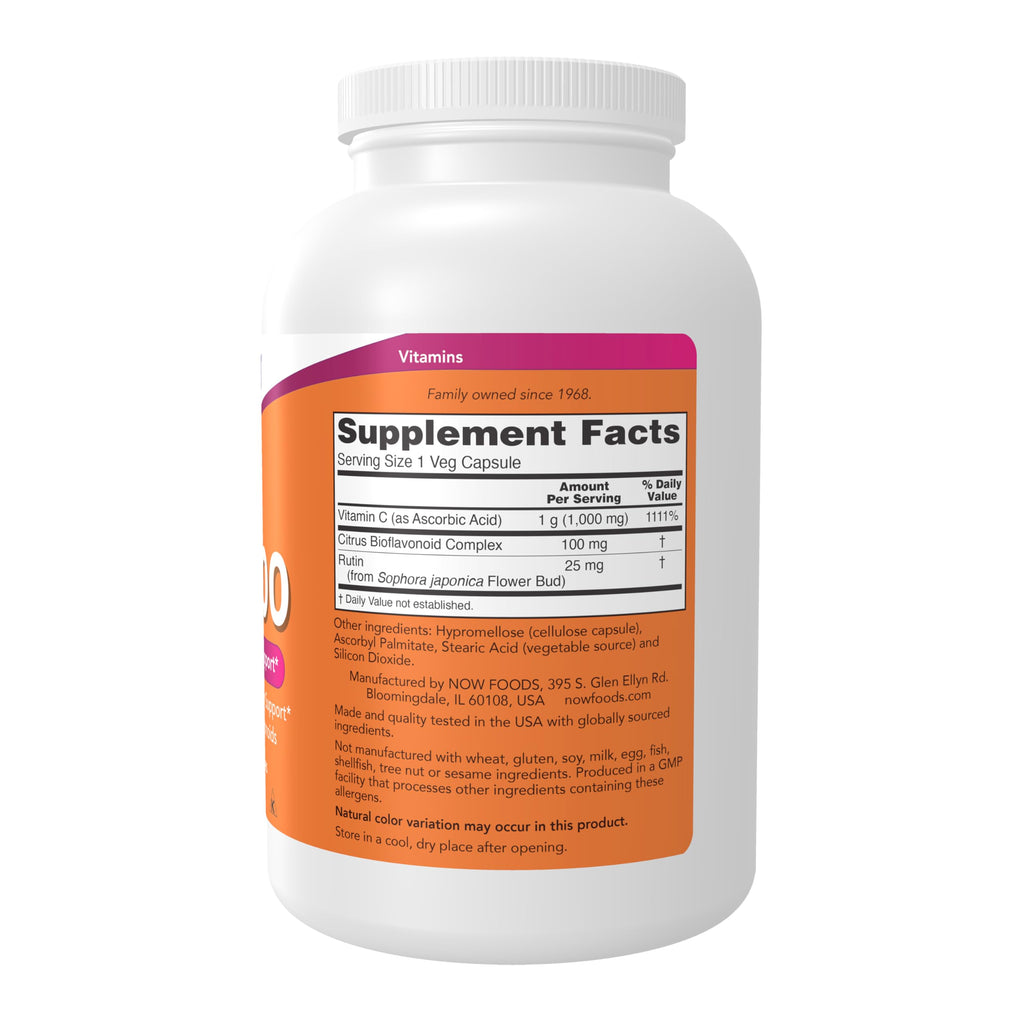 NOW Foods Supplements, Vitamin C-1,000 with 100 mg of Bioflavonoids, Antioxidant Protection*, 500 Veg Capsules