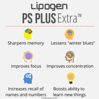 Lipogen PS Plus Extra Brain Booster Supplement - 133mg Phosphatidylserine for Memory, Focus, Mental Energy & Cognitive Support - Premium Brain Health Formula – 30 Softgels