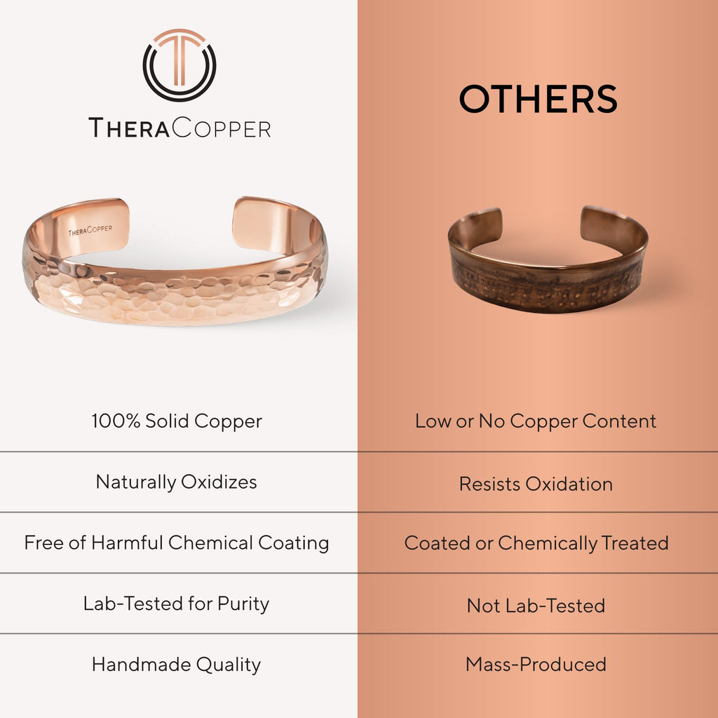 TheraCopper Pure Copper Bracelets for Women & Men, Cuff (Hammered)