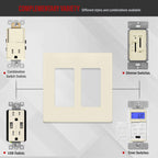 ENERLITES Screwless Decorator Wall Plates Child Safe Outlet Covers, Size 2-Gang 4.68" H x 4.73" L, Polycarbonate Thermoplastic, SI8832-LA-10PCS, Glossy, Light Almond (10 Pack)