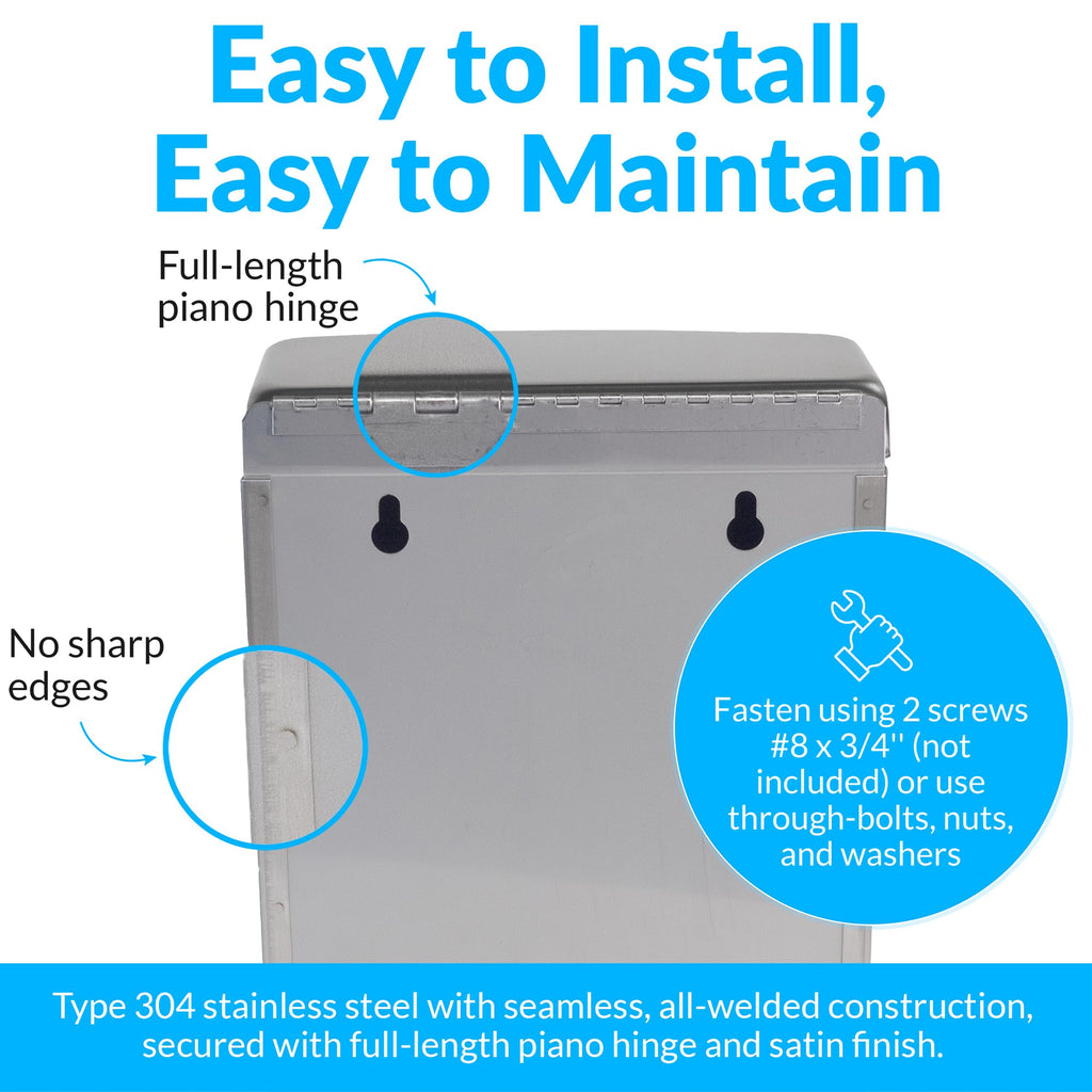 Bobrick Sanitary Napkin Disposal Wall Mounted Stainless Steel Flip Top Receptacle for Public Restrooms, 1-Piece Design with 1 Gallon Waste Capacity (Model B-270)