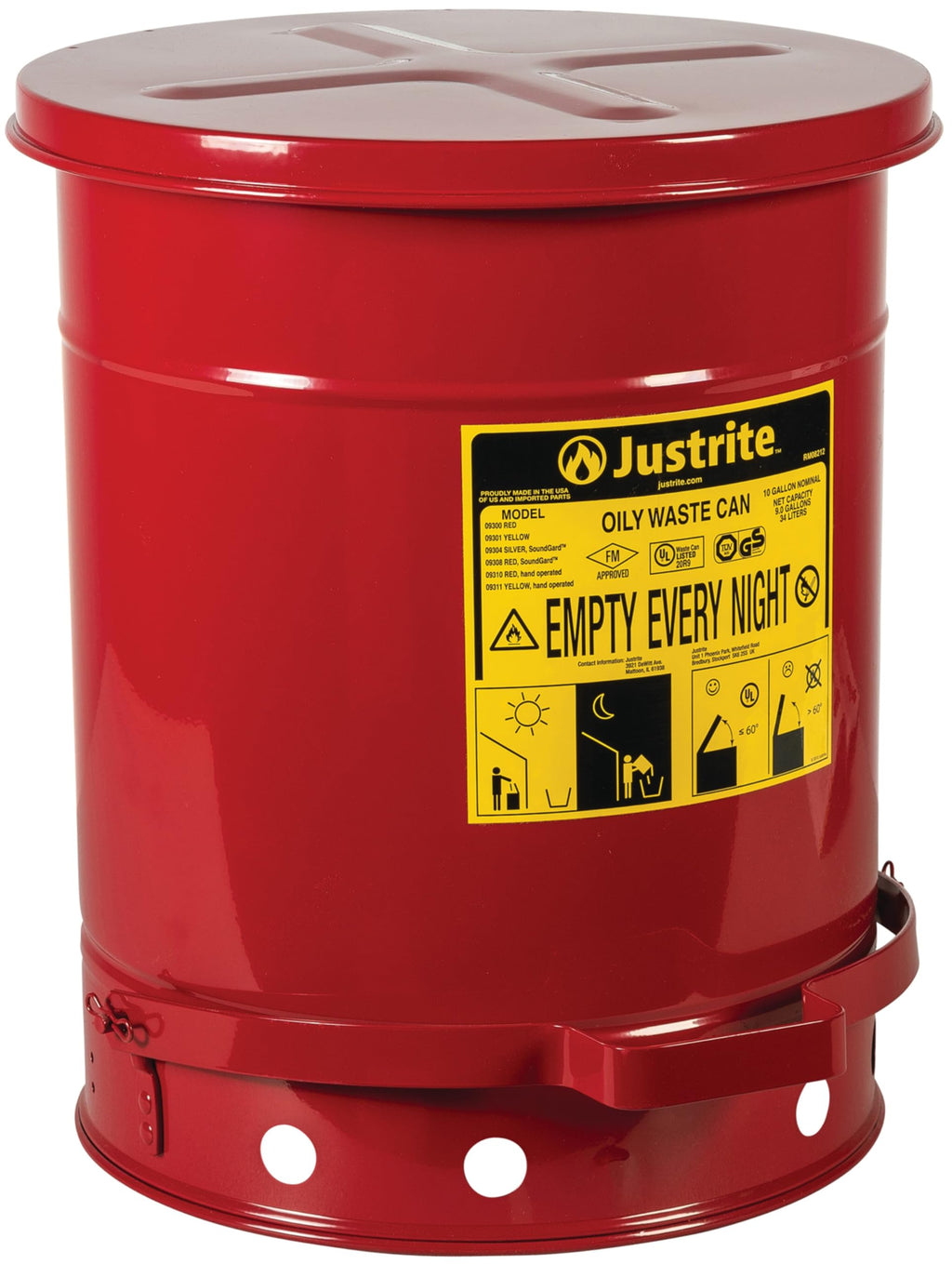 Justrite 10 Gallon Galvanized Steel Oily Waste Can