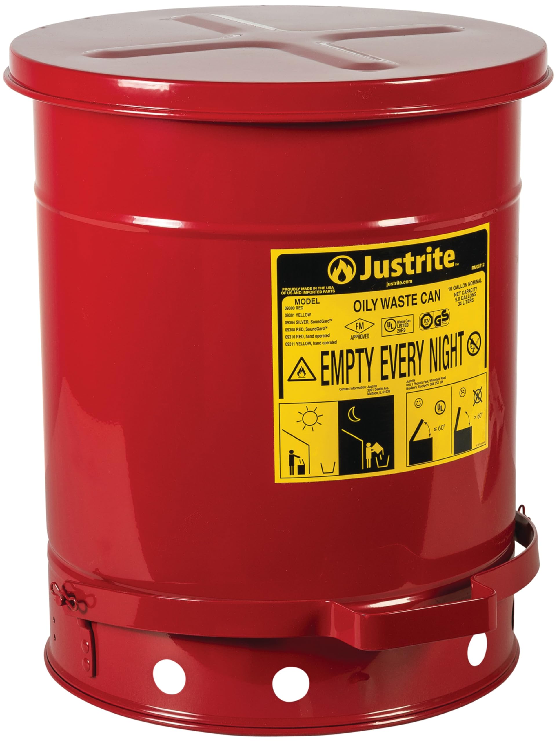 Justrite 10 Gallon Galvanized Steel Oily Waste Can