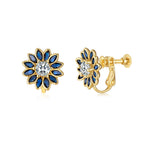 EVEVIC Austrian Crystal Flower Clip On Earrings for Women, 14K Gold Plated