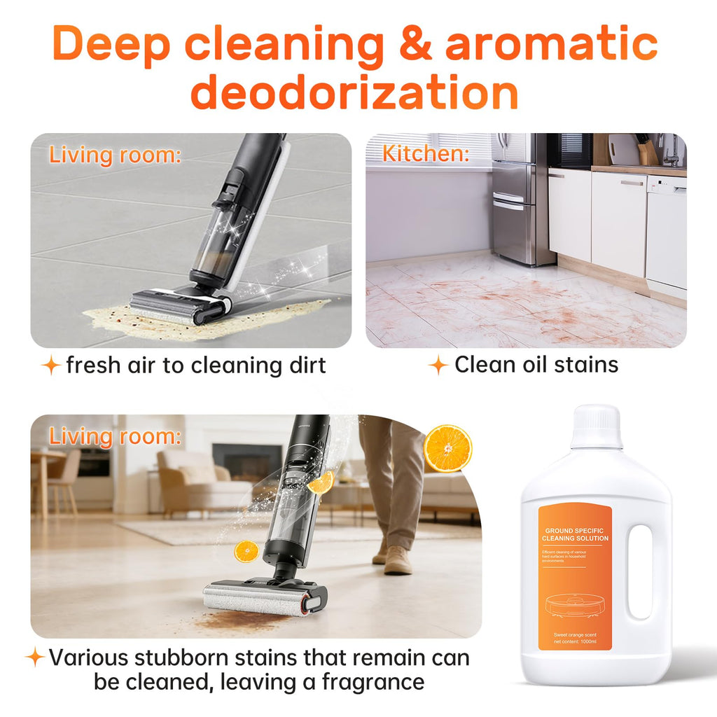 Nukisa Orange Floor Cleaning Solution 1L Compatible with Dreame Wet & Dry Vacuum and Robot， Residue & Streak Free,Suitable for All Robot Vacuum Cleaners and Wireless Wet Dry Dual-Use Vacuum Cleaners