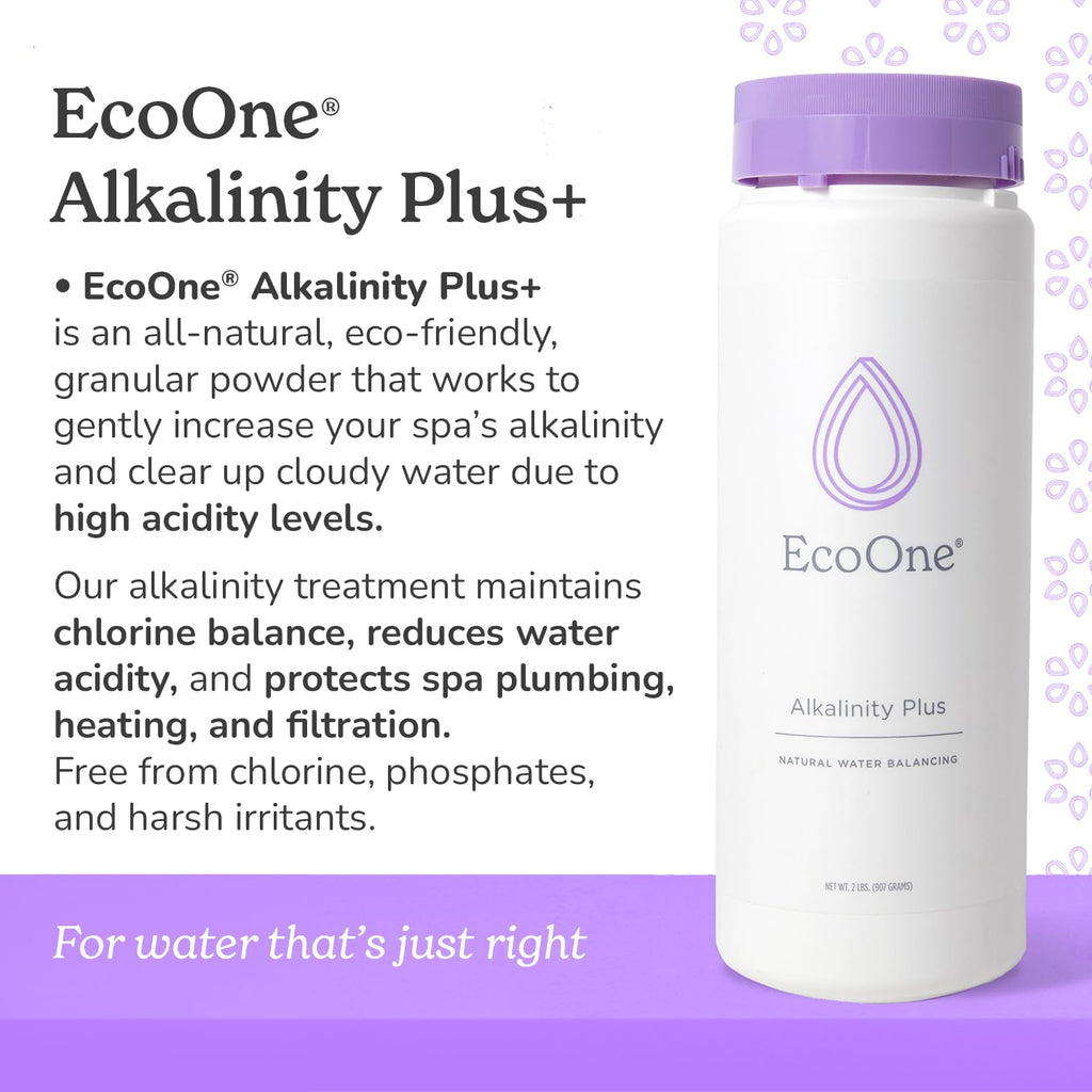 Alkalinity Plus by EcoOne | Natural Water pH Increaser for Hot Tub Application | Chlorine-Free, Phosphate-Free Hot Tub pH Increaser | Increases Alkalinity & Neutralizes pH to Prevent Buildup, 2 Lbs