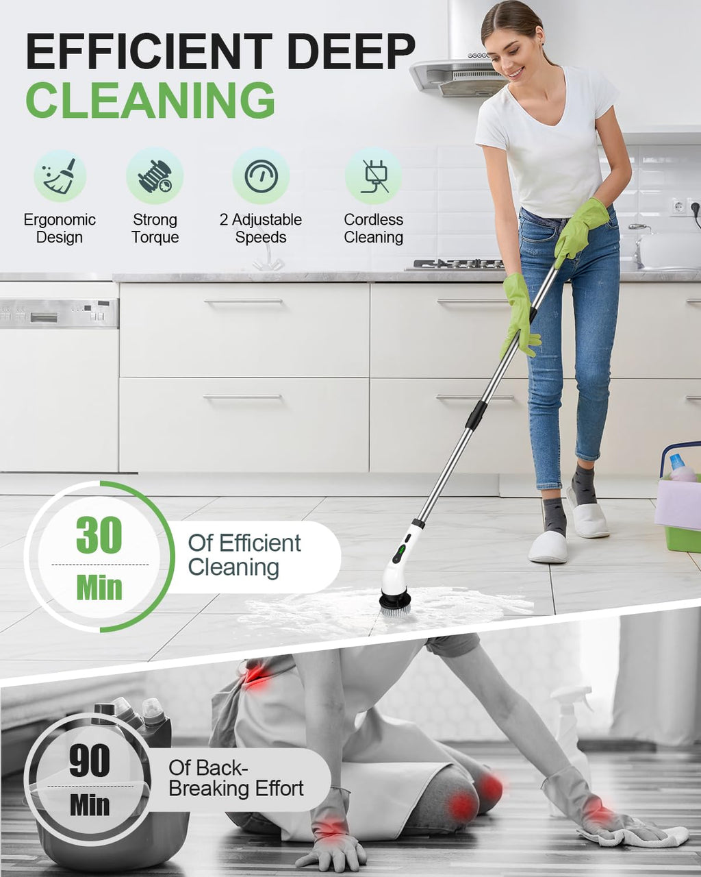 Lichffy Cordless Electric Spin Scrubber, 9 Brush Heads, 2-Speed Motor