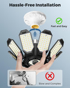 Adiding LED Garage Ceiling Lights 56000Lm 4 Pack w/ 8 Adjustable Panels, Super Bright Deformable Basement Lighting Fixture Screw in E26 Bulb Socket for Indoor Workshop, Attic, Storage, Bay, Home Gym