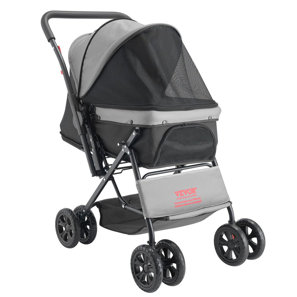 VEVOR Pet Stroller, 44 lbs Weight Capacity, Foldable Dog Cart, 4 Wheels Cats Stroller with Mesh Windows & Revrsible Handle, Portable Pet Carrier with Brake, for Small to Medium Pets