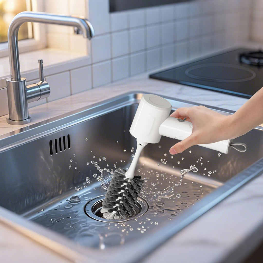 MEFELF Electric Spin Scrubber - Cordless Handheld Cleaning Brush with 2 Speeds & 4 Brush Heads, Rechargeable 1500mAh Battery for Kitchen Sink, Bathroom Tile, Stovetop, Glass, Car Detailing