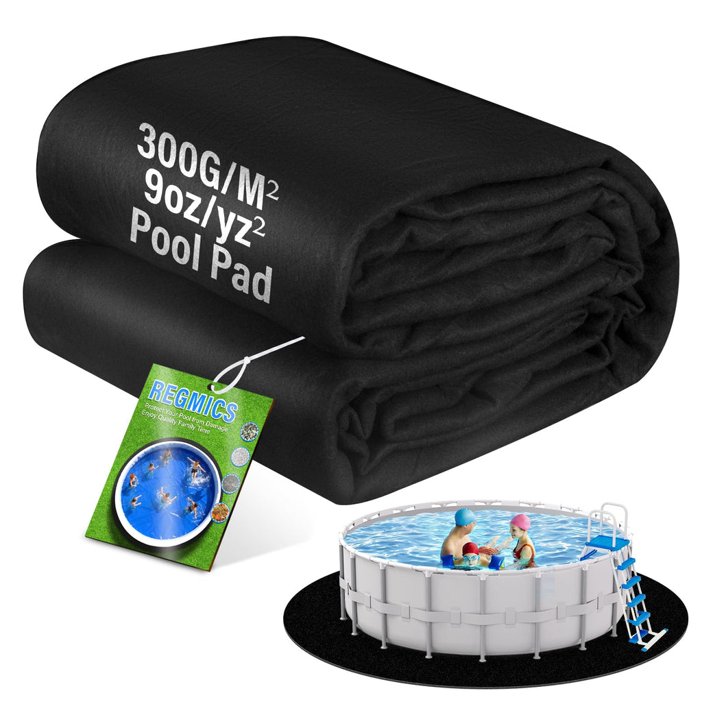 REGMICS 18ft Round Above Ground Pool Pad, 300G/M² (9oz/yz²) Heavy Duty Pool Mats for Floor, Seamless Puncture Resistant Under Pool Mat, Professional Ground Protector for Gravel & Concrete, Black