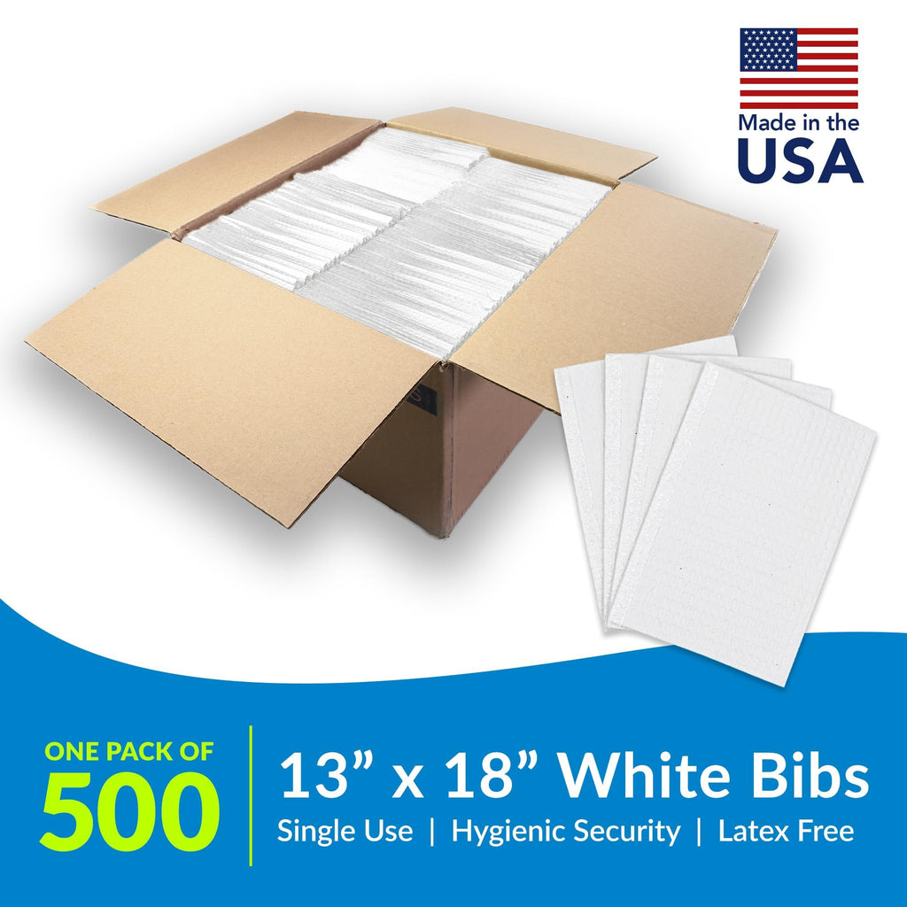 TIDI 1051 Avalon Dental Bib, White, 3 Layers, 13” W x 18” L (Pack of 500) ― Disposable Dental Bibs ― Embossed ― 2-Ply Tissue ― Poly Back to Help Prevent Leak-Through ― Nail Towels ― Tattoo Bibs