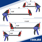 WORKPRO 10-Pack Bar Clamps for Woodworking, 6-Inch (2) Mini & (2) Light Duty and 12-Inch (2) Wood Clamps & 4-1/2-Inch (4) Spring Clamps, F Clamp with 50/150 LBS Load Limited