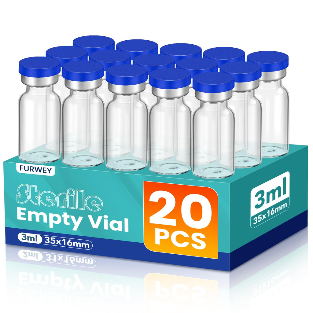 FURWEY 3ML Sterile Vials, Glass Empty Vials for Injection, 20 Pack