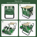 HoHaing Garden Tool Set, 10 Piece Kit with Heavy Duty Folding Stool, Detachable Storage Tote Bag, Stainless Steel Tools, Gifts for Women Men Green