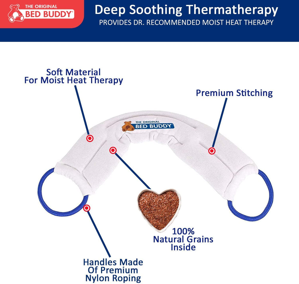 Bed Buddy Hot and Cold Neck Wrap, Microwavable Heating Pad & Cold Pack for Neck, Sore Muscles - Moist Heat Therapy Wrap, White, Classic