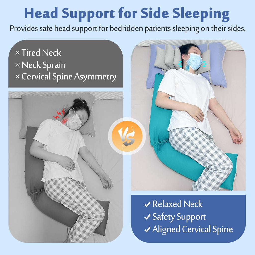 Mybow Neck Stabilizer Head Support Pillow, Post Surgery Pillow for Upright Sleeping, Back & Side Sleep Training, Bed Positioning Wedge for Elderly Bedridden, Adjustable Medical Head Stabilizing Pillow
