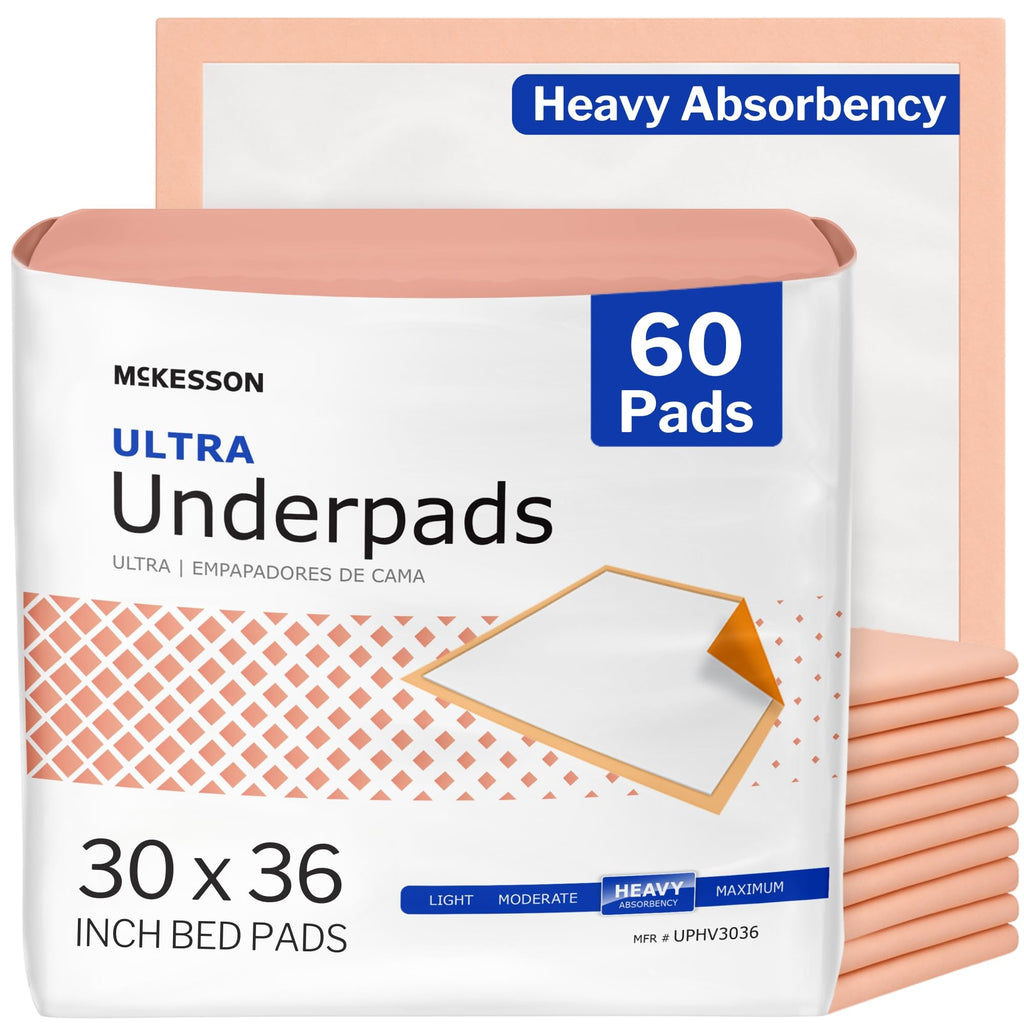 McKesson Underpads Disposable Bed Pads 30" x 36" [60 Count], Heavy Absorbency, Ultra Incontinence Chux Pads for Adults, Elderly, and Baby, Pee Pads