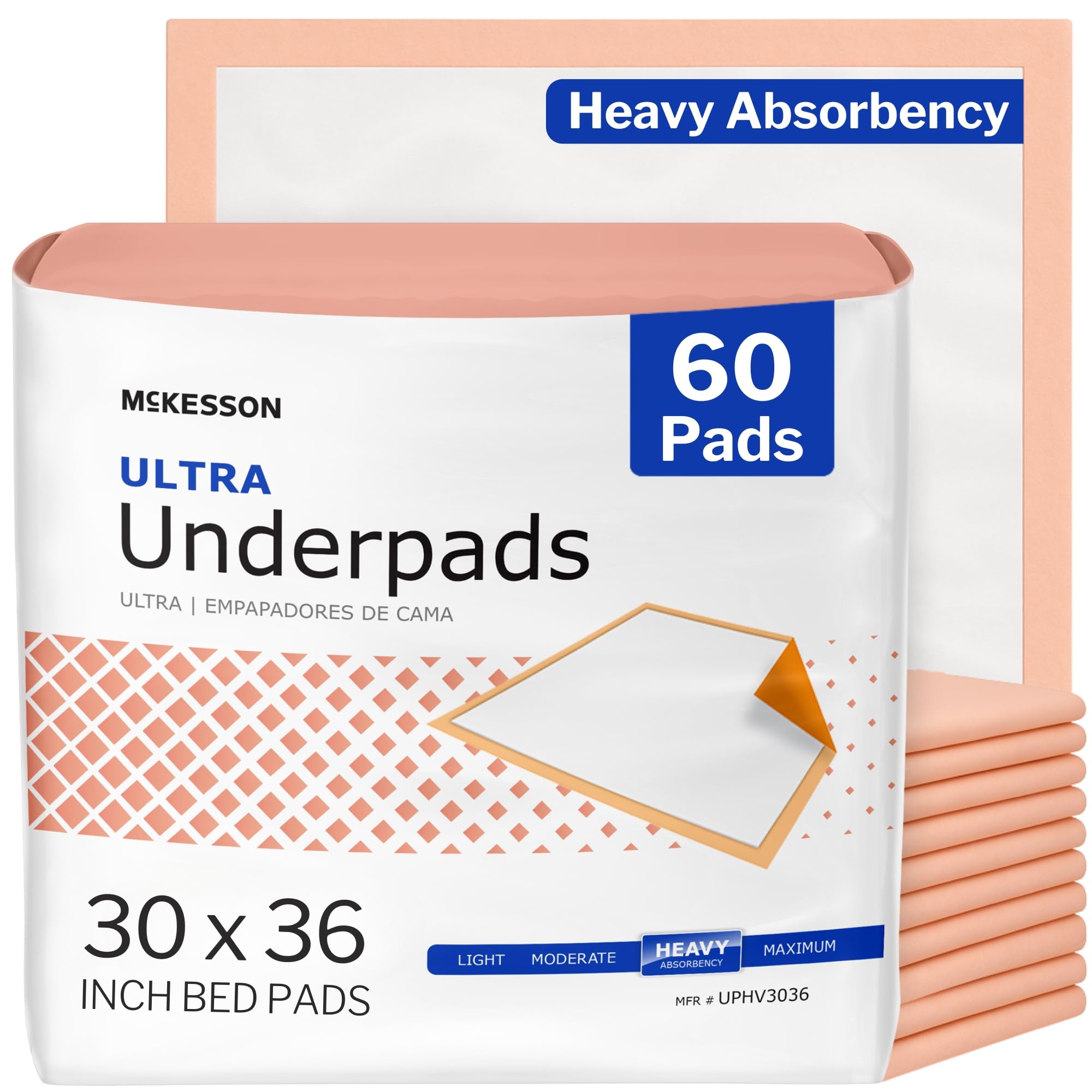 McKesson Underpads Disposable Bed Pads 30" x 36" [60 Count], Heavy Absorbency, Ultra Incontinence Chux Pads for Adults, Elderly, and Baby, Pee Pads