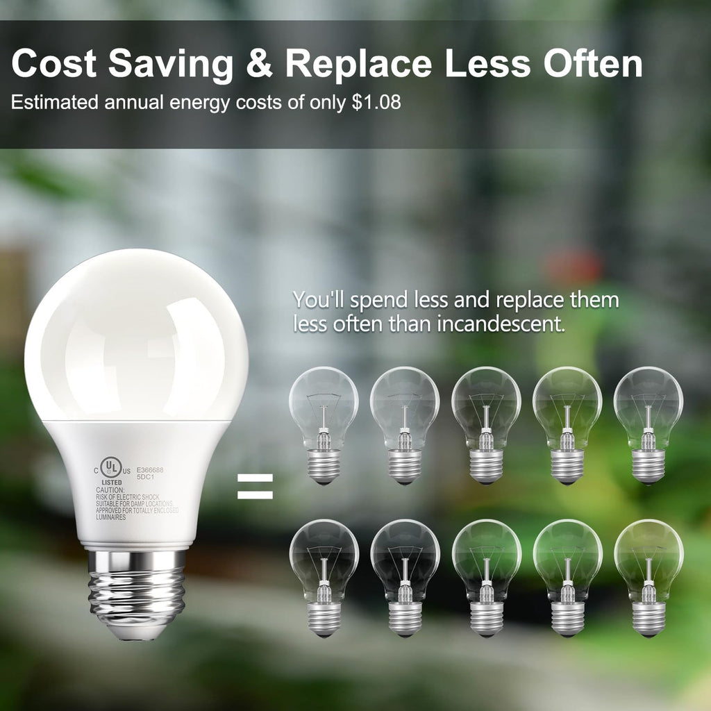 TJOY A19 48 Pack LED Light Bulbs 60W Soft White 2700K, 9Watt Efficient, 60 Watt Equivalent, 800 Lumens, E26 Medium Base, Non-Dimmable Energy Saving Lightbulb, 80 CRI, 120V, UL Listed