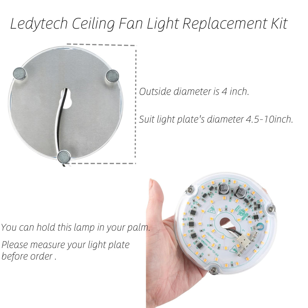 Ledytech 4 inch LED Retrofit Light Kit for Ceiling Fan Light Replacement Panel PCB 18W 3000K 2200LM 120V CRI90 Dimmable ETL (Warm White 3000K)