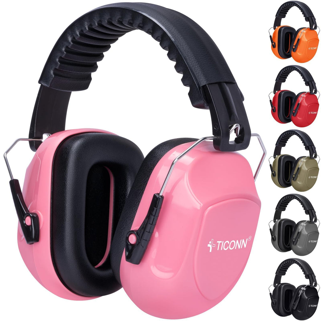 TICONN Noise Cancelling Ear Muffs for Adults, SNR 33dB Hearing Protection, Adjustable Safety Earmuffs for Construction (Soft Pink)