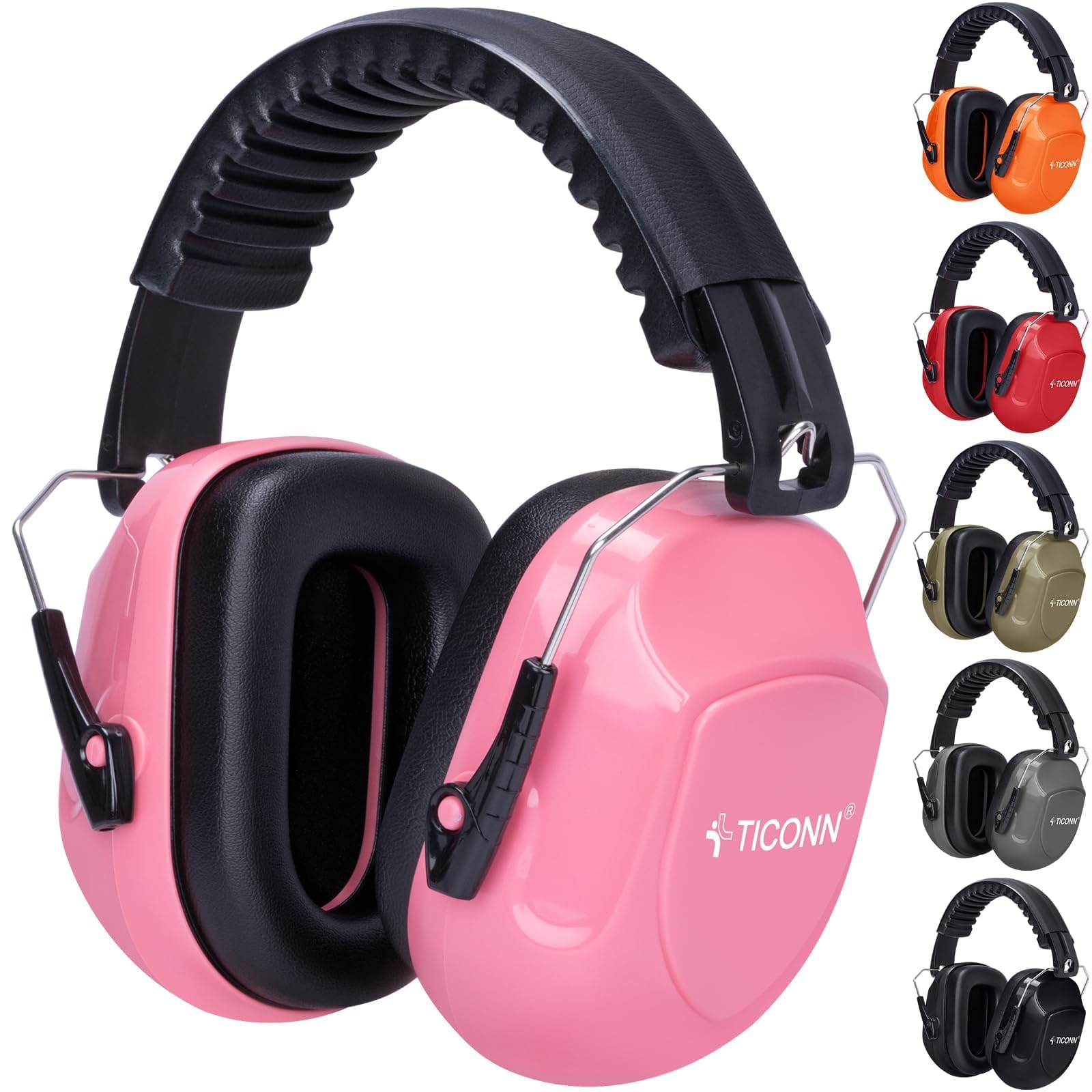 TICONN Noise Cancelling Ear Muffs for Adults, SNR 33dB Hearing Protection, Adjustable Safety Earmuffs for Construction (Soft Pink)
