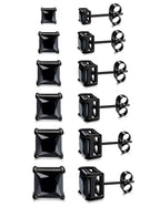 ORAZIO Black Square CZ Stud Earrings for Men Women Stainless Steel Princess Cut Cubic Zirconia Earring Studs 3MM-8MM