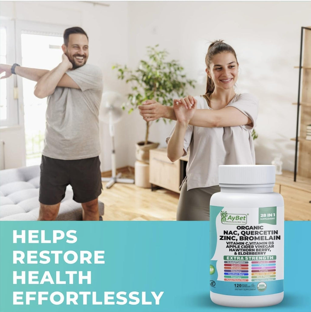 NAC-n-acetyl cysteine- Quercetin Zinc Bromelain Supplement | Extra Strength with Vit C, D3, Apple Cider Vinegar, Elderberry, Hawthorn Berry, Turmeric | Immune Support|120 Vegan Capsules | USDA Organic