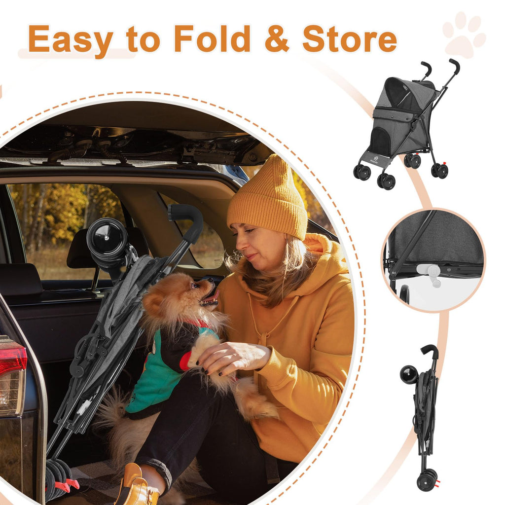 Wedyvko Travel Portable Dog Stroller, Pet Stroller for Small Puppy Dogs & Cats, Up to 33 lbs, Dark Grey