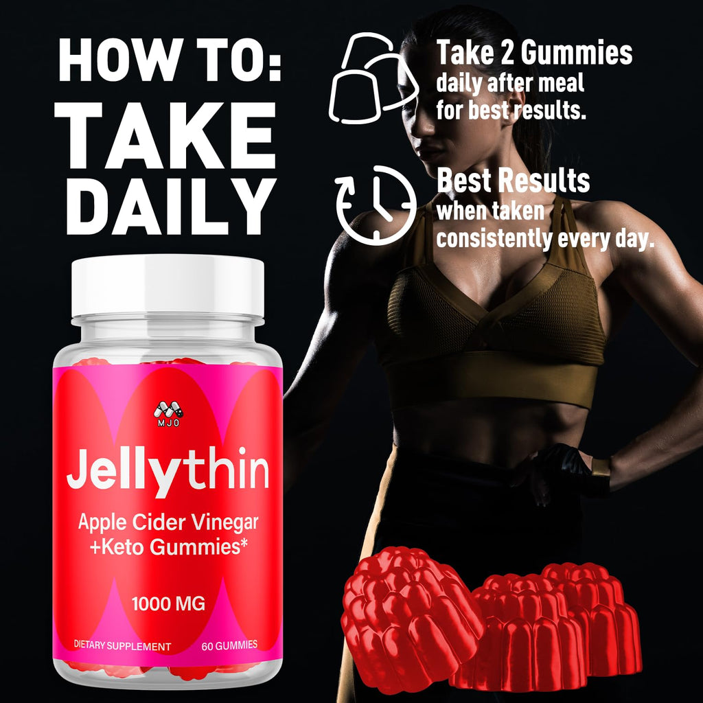 Jelly Thin Weight Management Gummies, Official Jellythin Gummys with All Natural Ingredients, Advanced Jelly Thin Health and Wellness Support Maximum Strength Formula Multivitamin Blend (60 Gummies)
