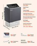 VEVOR Sauna Heater, 9KW 220V Electric Sauna Stove, Steam Bath Sauna Heater with External Digital Controller, 3h Timer & Adjustable Temp for Max. 317-459 Cubic Feet, Home Hotel Spa Shower FCC Certify