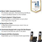 Panasonic Cordless Phone with Answering Machine, 2 Handsets Landline Phone