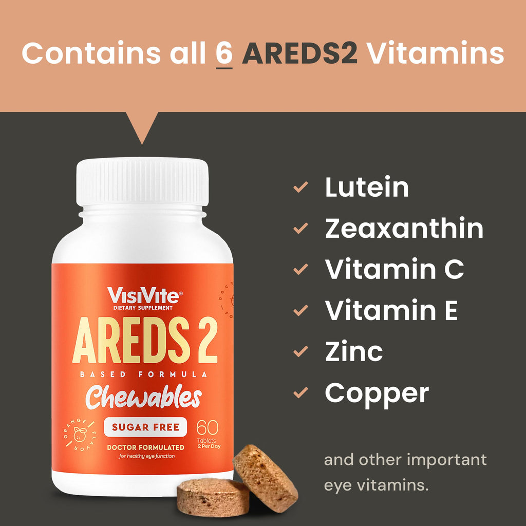VisiVite AREDS 2 Sugar-Free Eye Vitamins - Alternative to Lutein Gummies for Eyes - Lutein for Eye Health - Premium Sugar-Free Eye Vitamins - Eye Care Supplements for Adults (Chewable Tablets)
