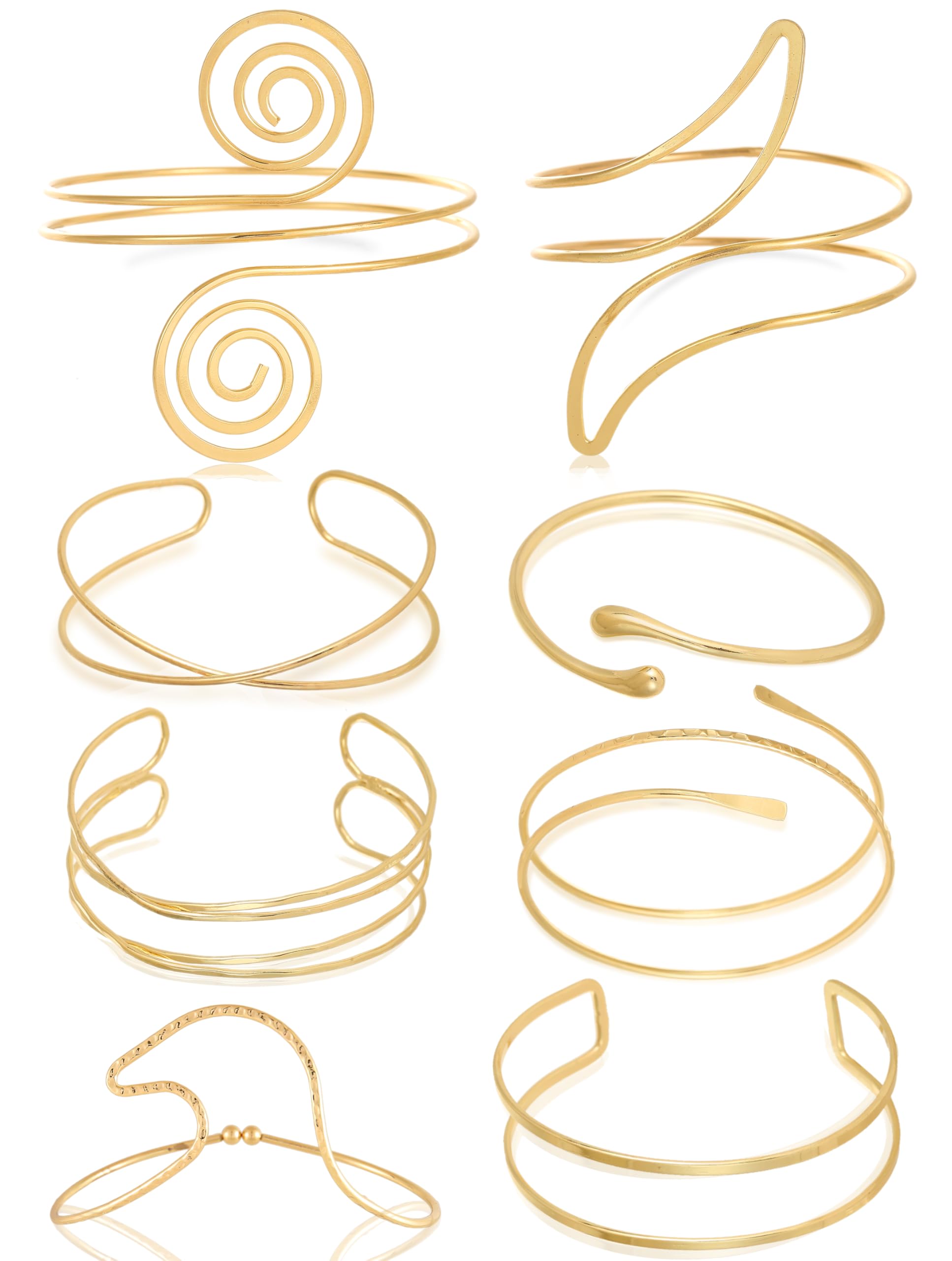 TRWWELL 8PCS Gold Arm Cuff Jewelry for Women Upper Arm Band Cuff Bangle Bracelets Adjustable Minimalist Armband Armlet Set