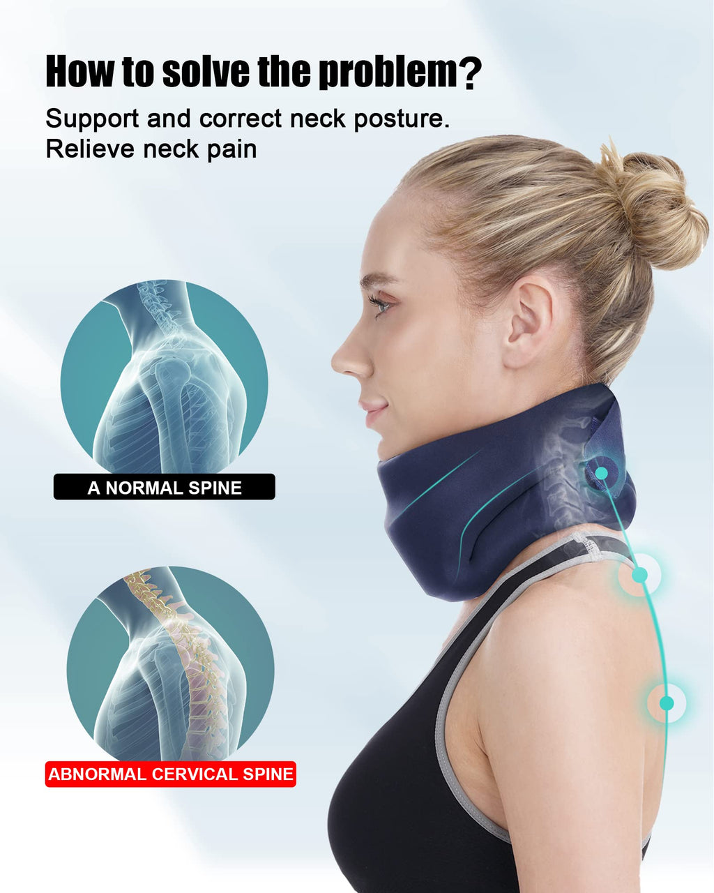 BLABOK Neck Brace for Sleeping - Cervical Collar Relief Neck Pain and Neck Support Soft Foam Wraps Keep Vertebrae Stable for Relief of Cervical Spine Pressure for Women & Men Prussian Blue Medium Size
