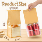 HONKID Bread and Cookie Bags with Seal, 50 Pack 11 x 5.1 x 3.9 Inches Bakery Bags with Window Reusable Tin Tie Tab Lock for Sealed Baked Goods Packaging for Pastry Bagels Breads Treats Cookies Brown