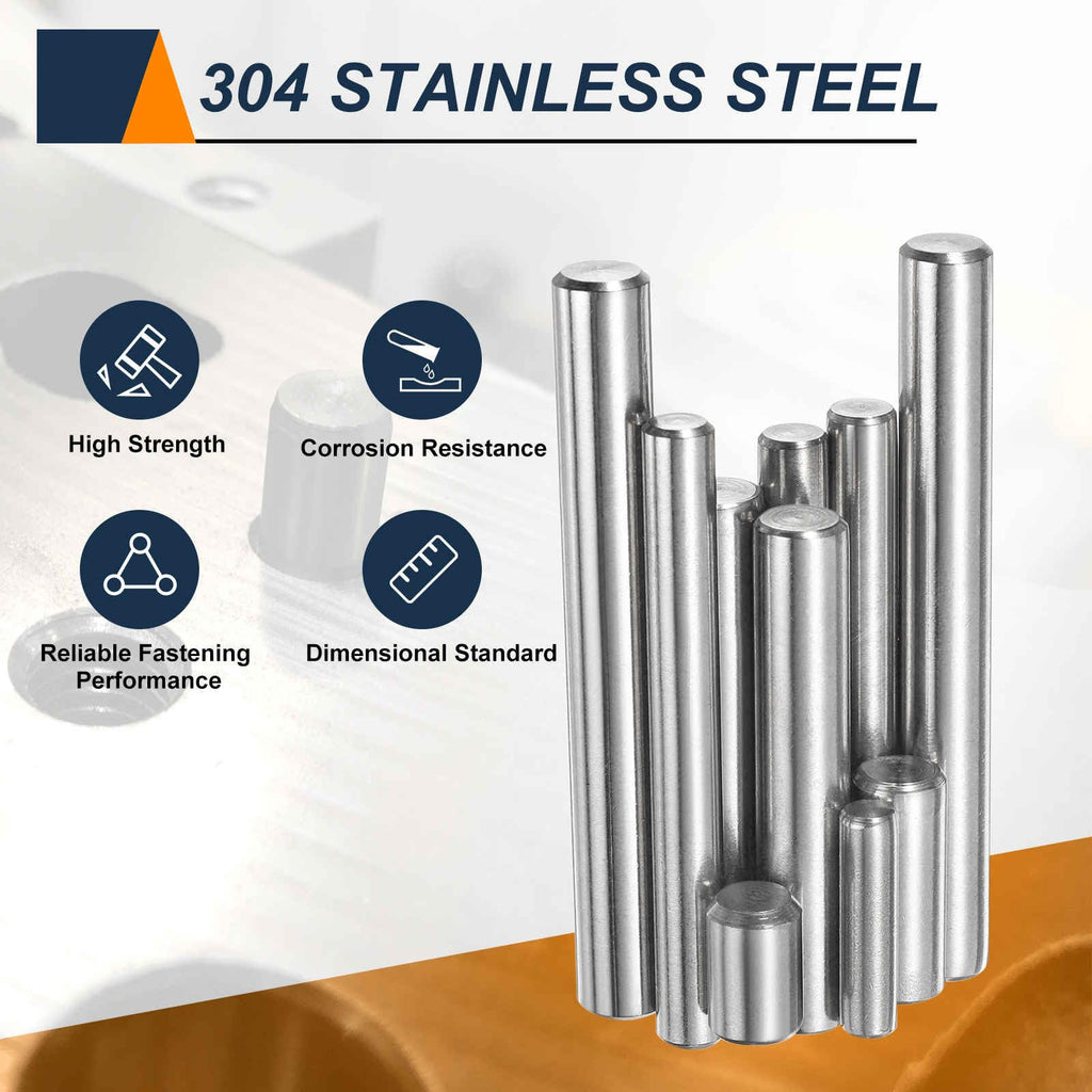 HARFINGTON 50pcs Dowel Pins M5(5mm) x 60mm 304 Stainless Steel Cylindrical Shelf Support Peg Pin Rod Fasten Elements for Metal Devices Wood Furniture DIY Installation, Silver