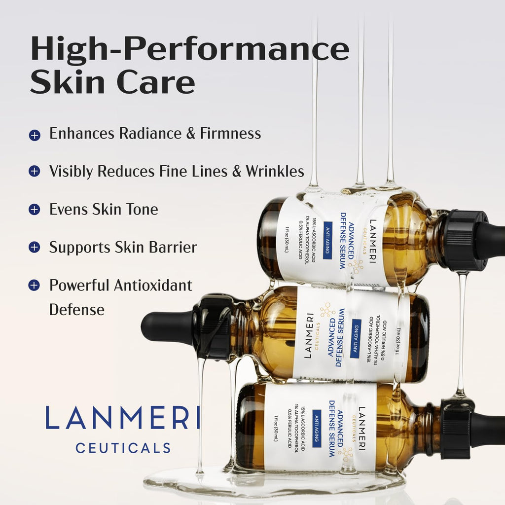 Lanmeri Ceuticals 15% Vitamin C + E + Ferulic Serum: Advanced Antioxidant Defense Formula with 1% Vitamin E & 0.5% Ferulic Acid – High-Stability Vitamin C Serum (1 fl oz)